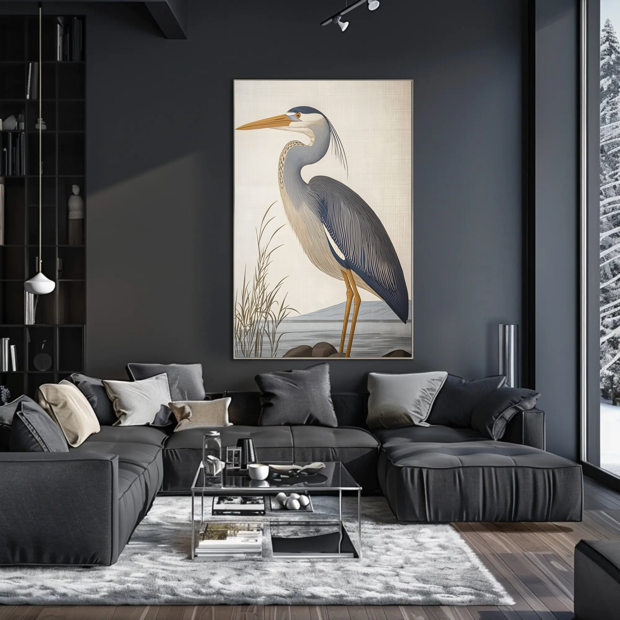 Heron Illustration Poster Elegant Coastal Wall Art