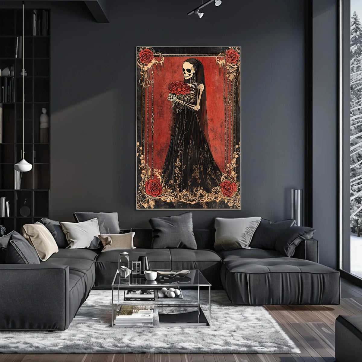 Skeletal Figure Red Roses Cultural or Heritage Poster