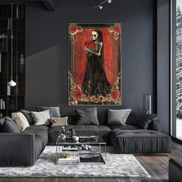 Skeletal Figure Red Roses Cultural or Heritage Poster