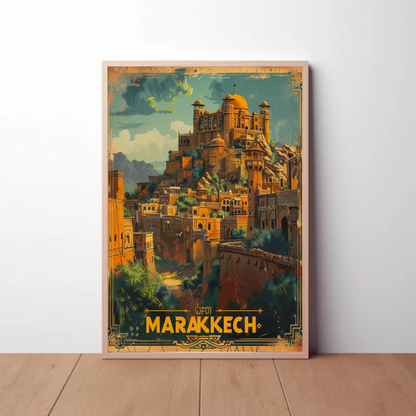 Marrakech Medina Palaces Mountains Travel Poster