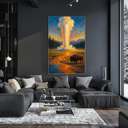 Nature's Grandeur Landscape Geyser Bison Poster