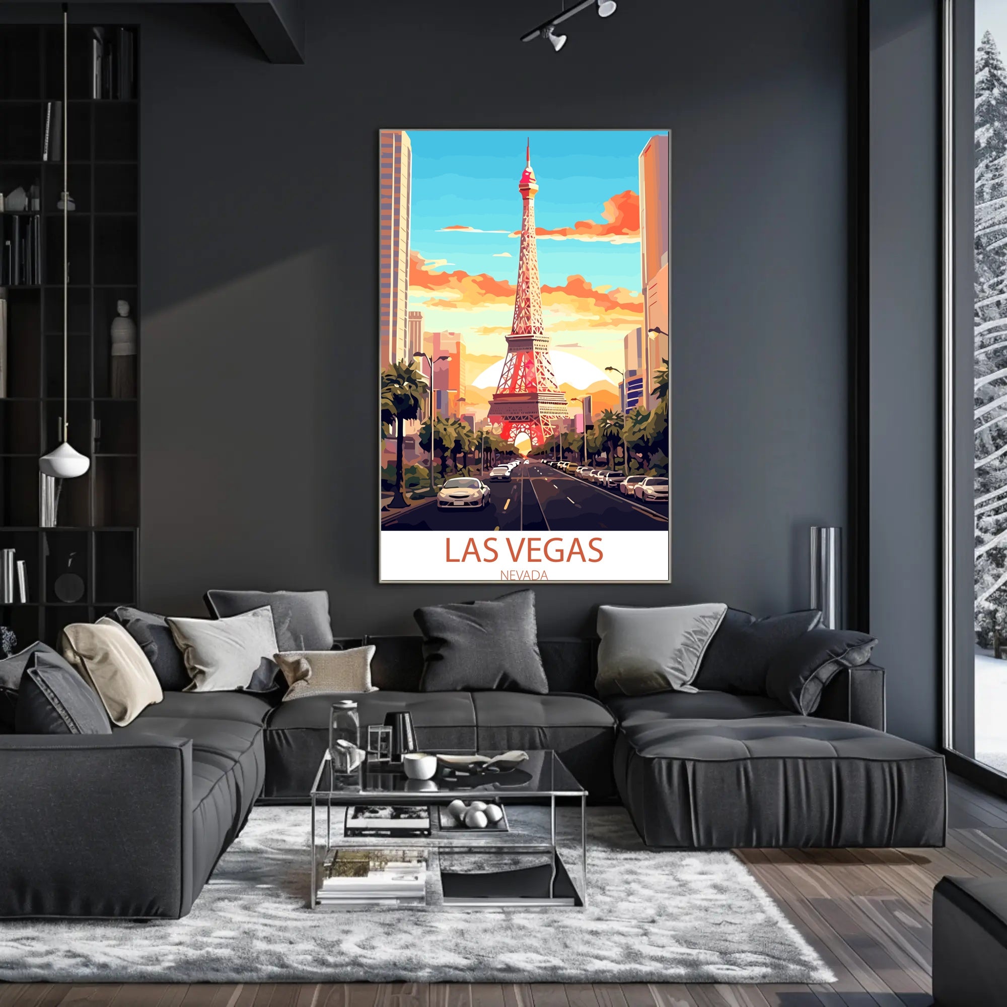 Las Vegas Cityscape with Eiffel Tower Travel Poster