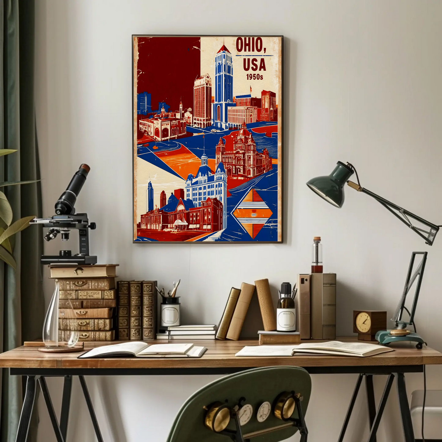 Ohio USA 1950s Civic Towers Vintage Travel Poster
