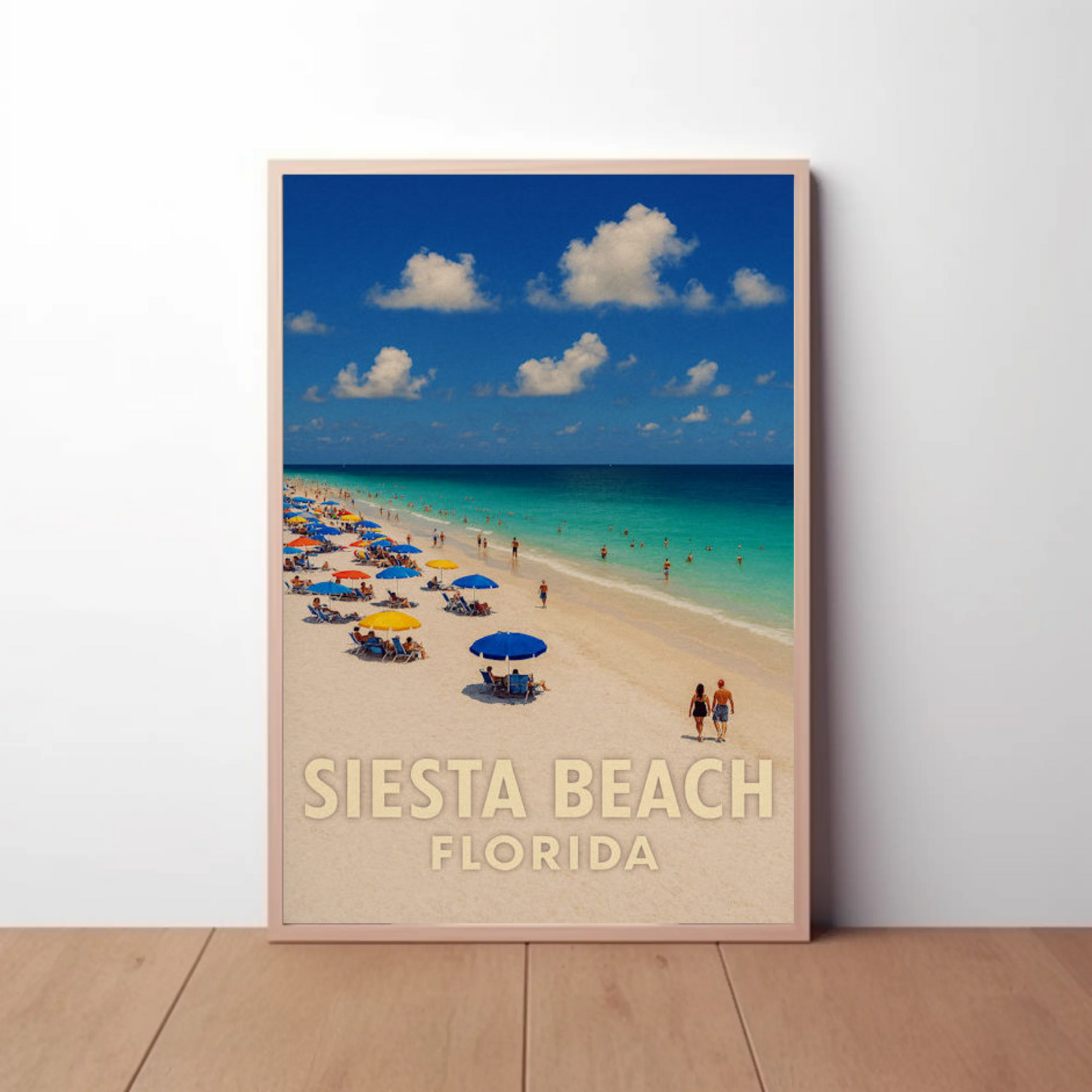 Siesta Beach Florida Umbrellas Blue Ocean Poster Poster