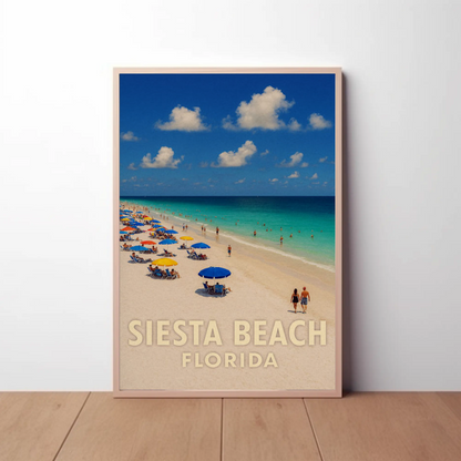 Siesta Beach Florida Umbrellas Blue Ocean Poster Poster