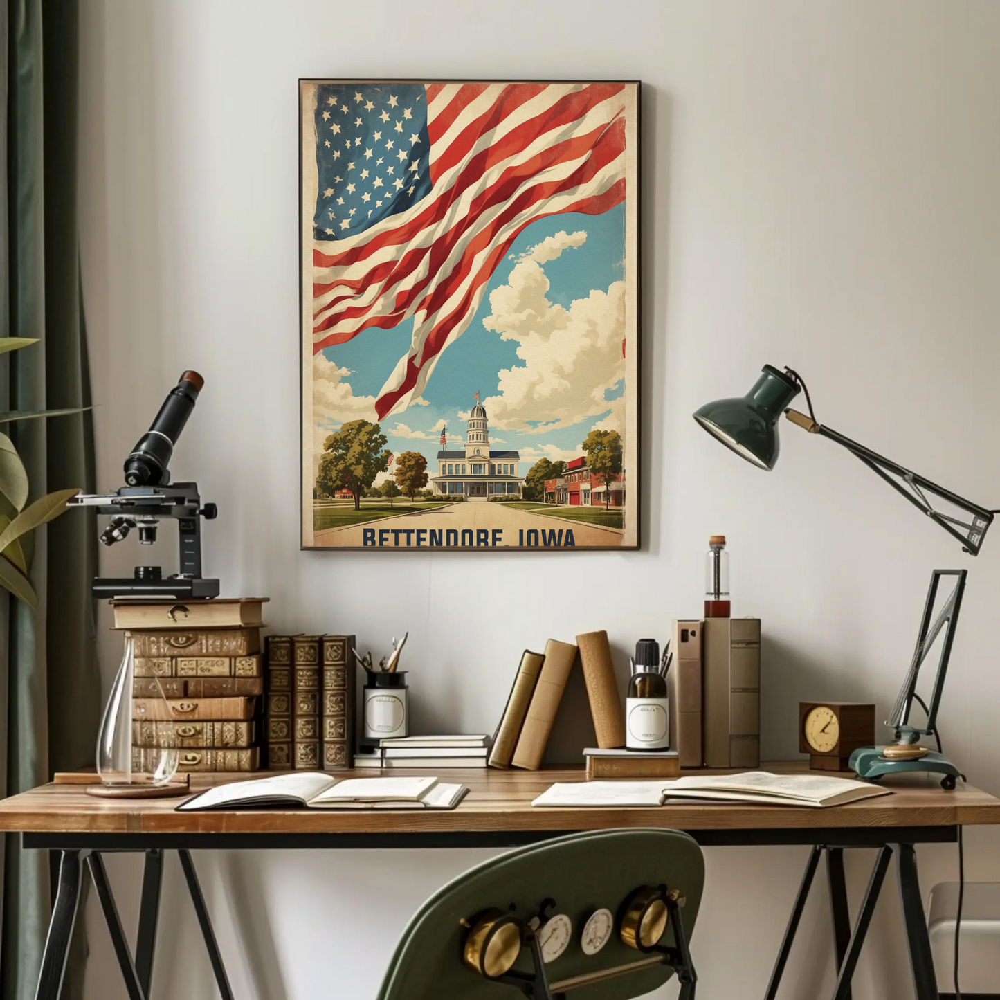 Bettendorf Iowa Town Hall Vintage Travel Poster