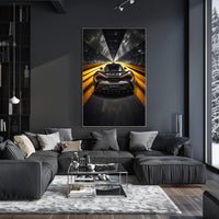 High-Speed Sports Car in Futuristic Tunnel Sports Poster