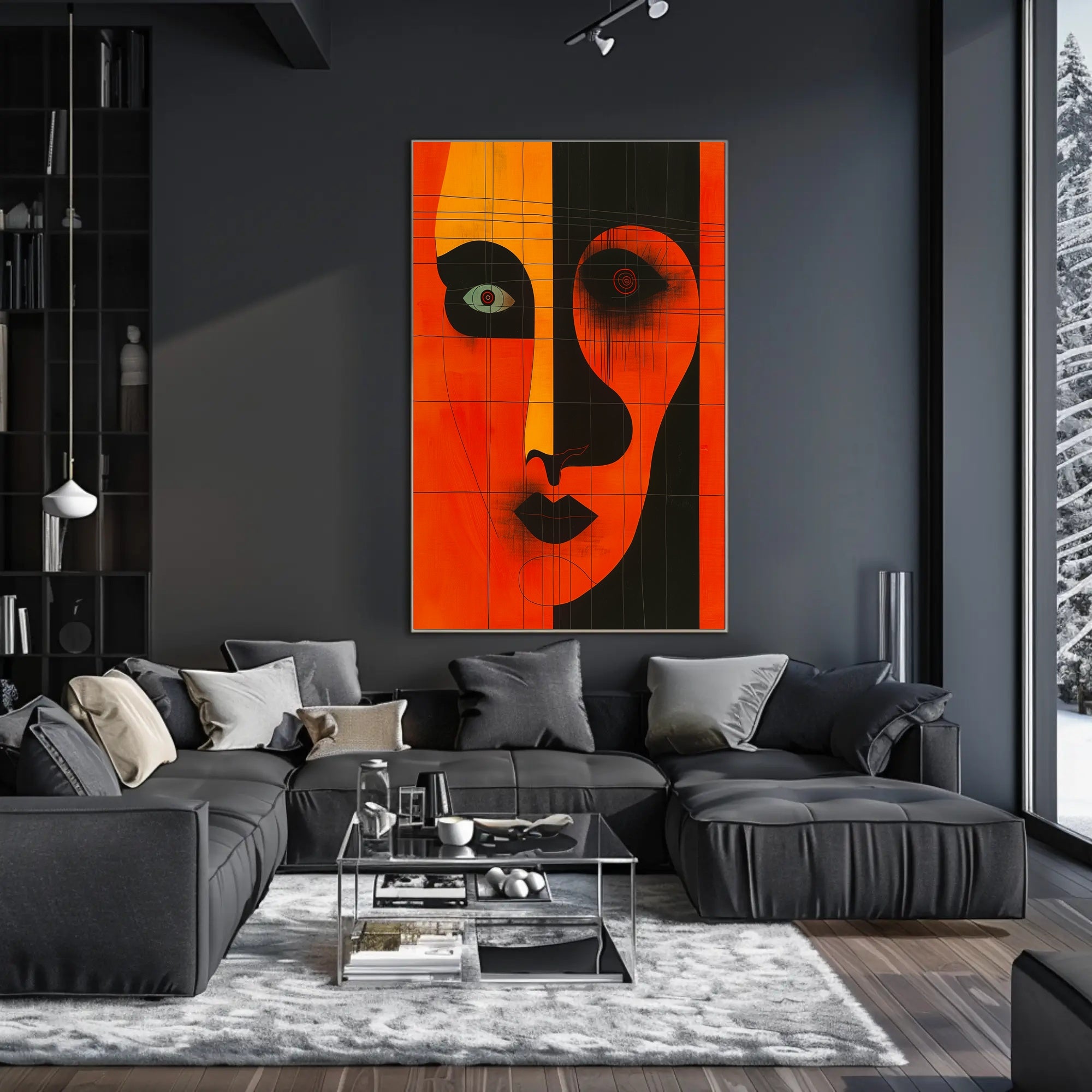 Abstract Portrait Poster Orange Black Modern Art