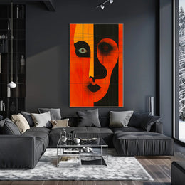 Abstract Portrait Poster Orange Black Modern Art