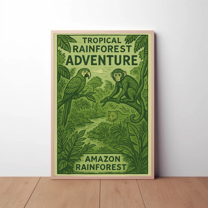 Amazon Rainforest Monkey Parrot Jungle Poster Poster