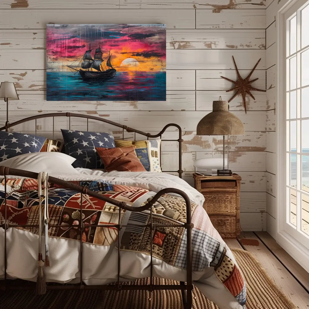 Majestic Black Sails at Sunset Art Poster