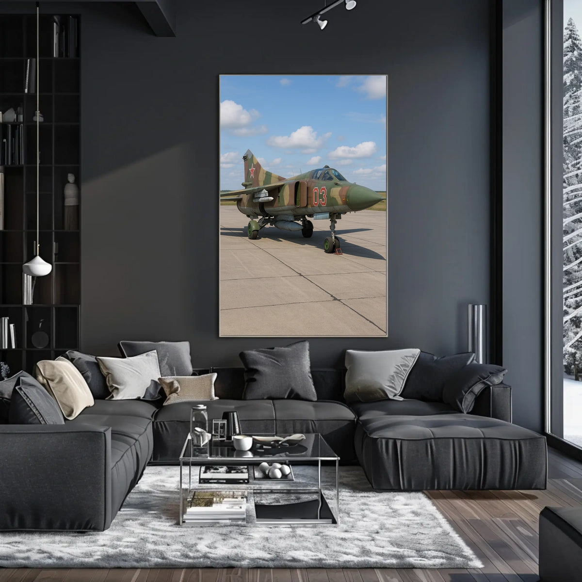 Military Aircraft Camouflage Scene Under Clear Skies Poster