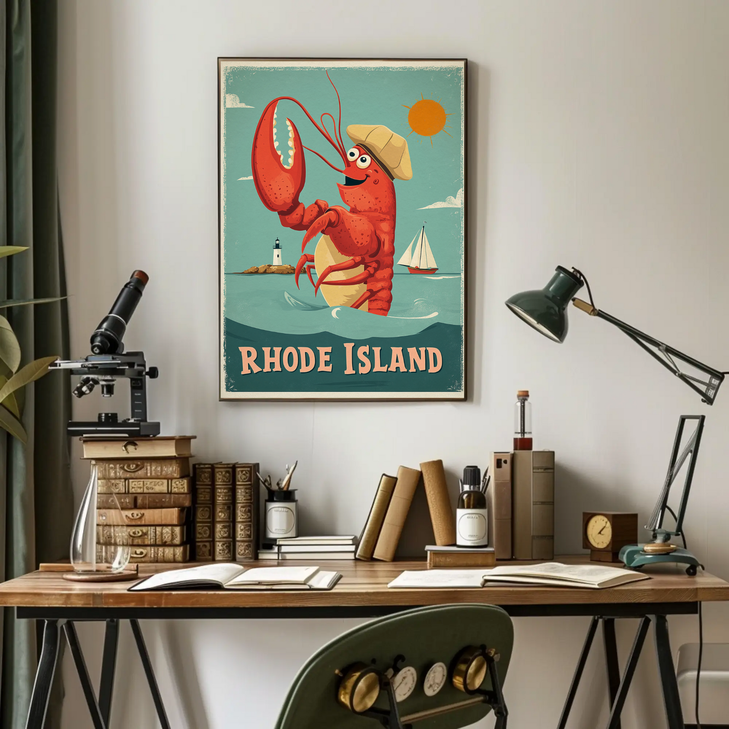 Rhode Island Vintage Poster Lobster Fun