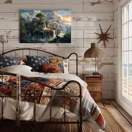 Majestic Mountain Landscape with Waterfalls Poster