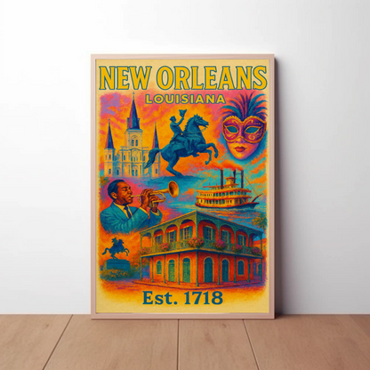 New Orleans Louisiana Mardi Gras Historic French Quarter Travel Poster