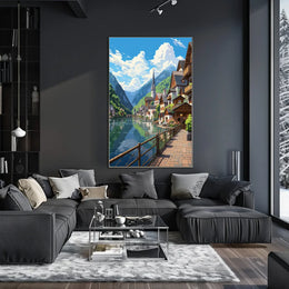 Picturesque European Lakeside Village Art Poster