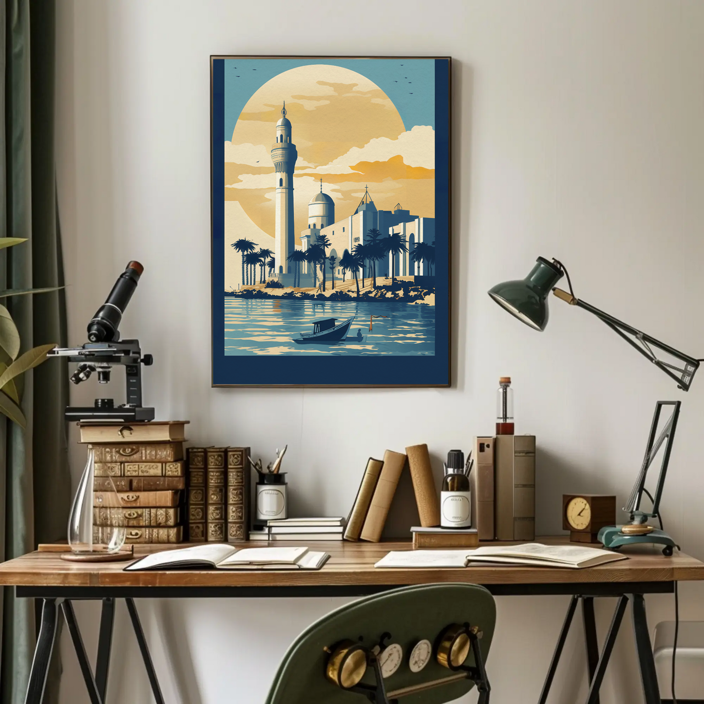 Mosque And Minaret Coastal Scene Vintage Travel Poster