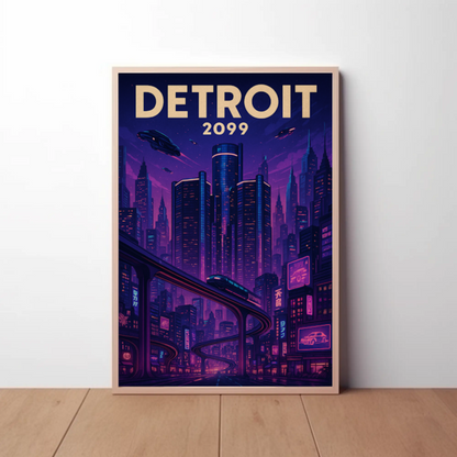 Detroit 2099: A Neon Dream Travel Poster
