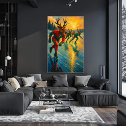 Reindeer Speed Skating on Surreal Frozen Lake