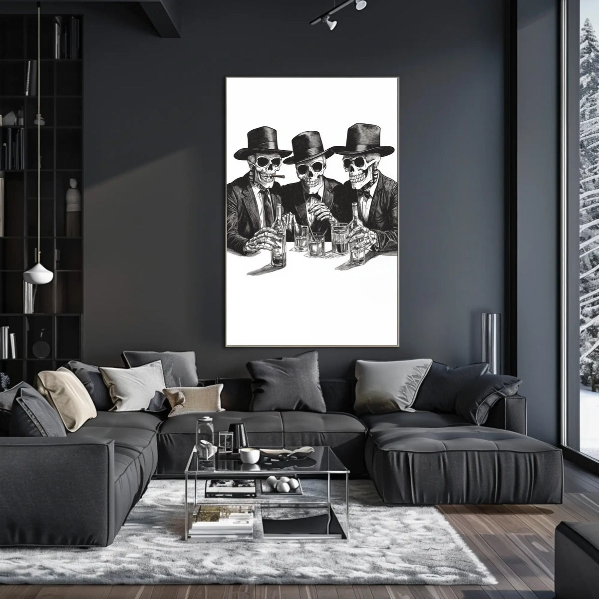 Skeletons in Suits Black-and-white Illustration Poster