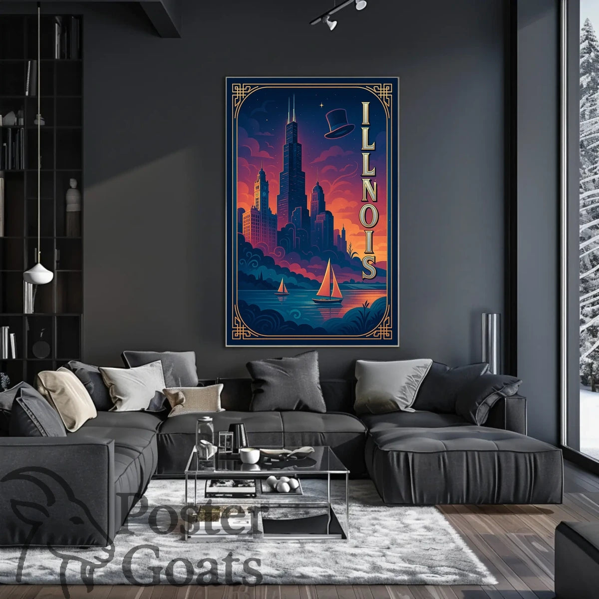 Illinois Skyline Vintage Design Urban or Cityscape Poster