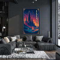 Illinois Skyline Vintage Design Urban or Cityscape Poster