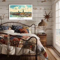 Scenic Hamburg Harbour Vibrant Illustration Urban or Cityscape Poster