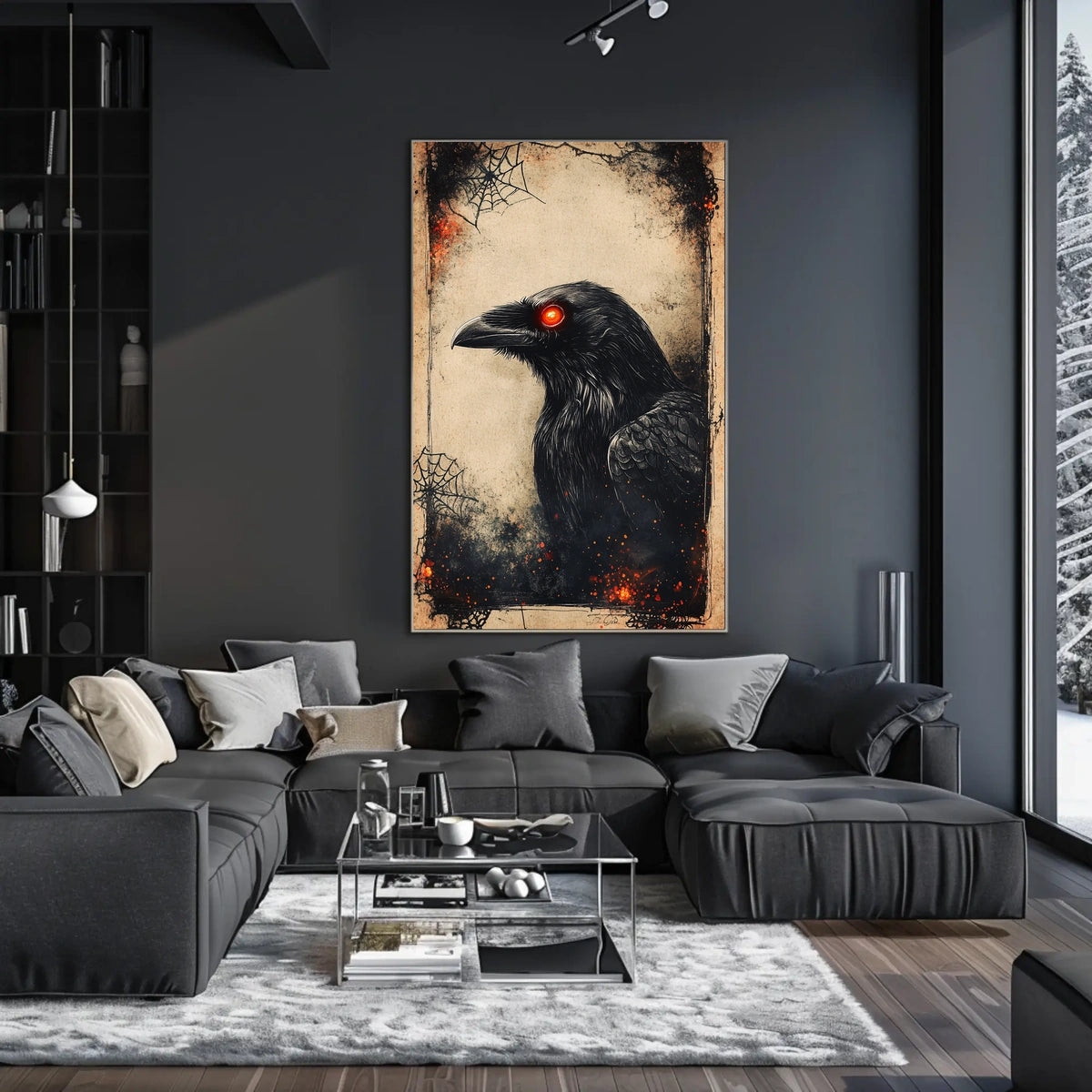 Raven with Red Eyes Artistic Animal Poster
