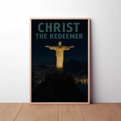 Christ The Redeemer Rio Night Skyline Travel Poster
