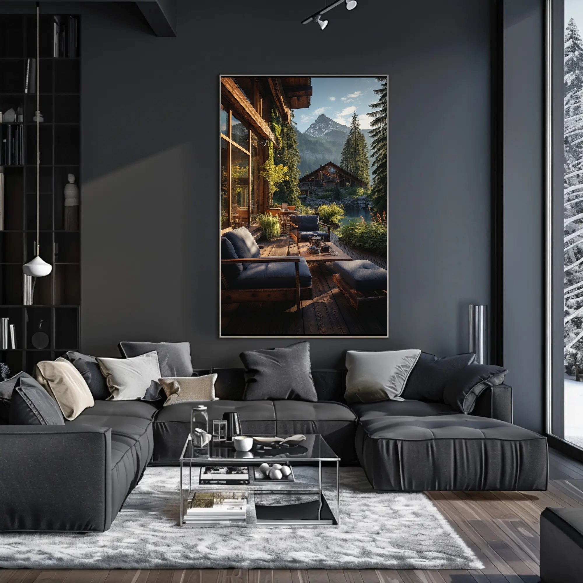 Serene Mountain Retreat Photorealistic Travel Poster