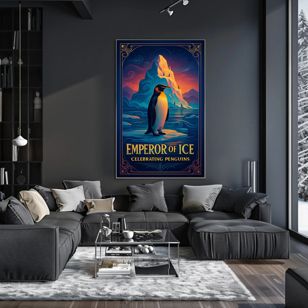 Emperor Penguin Vintage Style Icy Landscape Elegant Design Poster