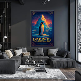 Emperor Penguin Vintage Style Icy Landscape Elegant Design Poster