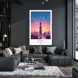 Dubai Sunset Burj Khalifa Urban Cityscape Poster