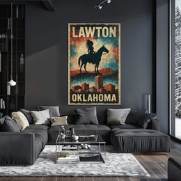 Vintage Lawton Oklahoma Cityscape Heritage Poster
