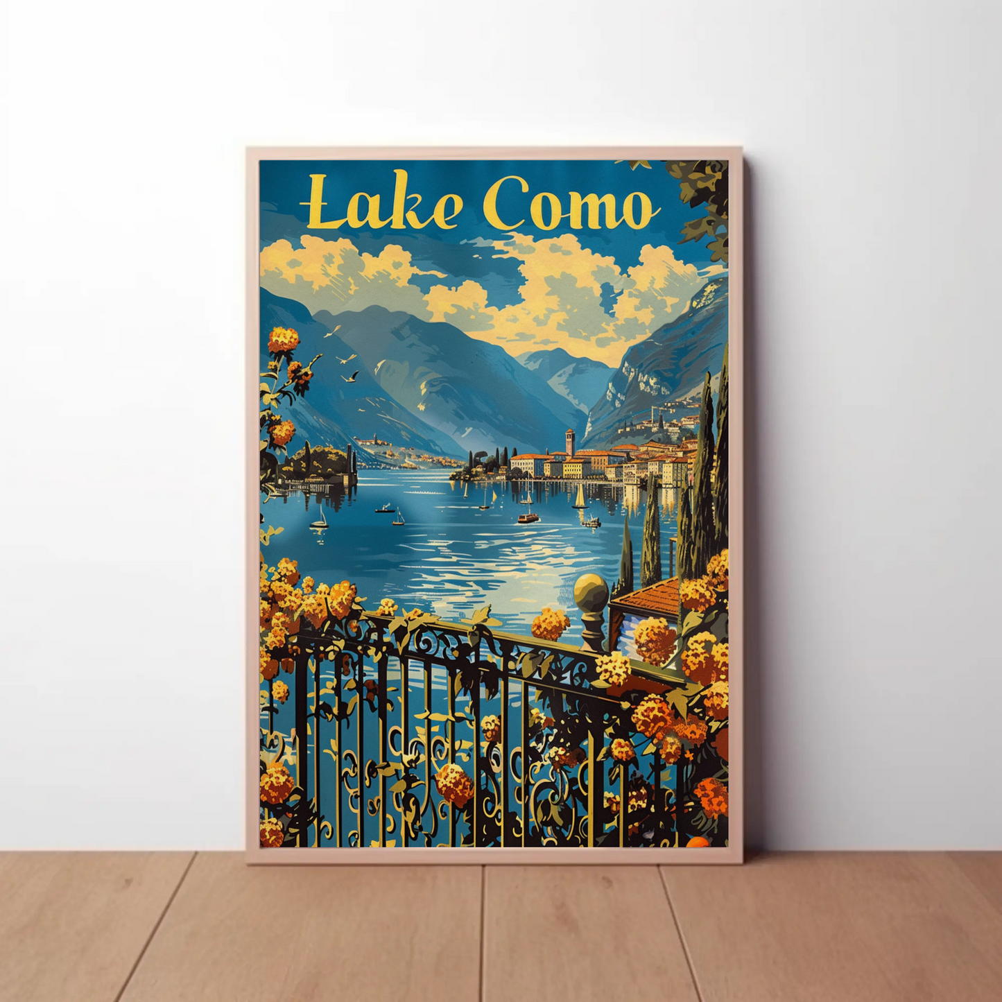 Lake Como Italian Villas Mountains Travel Poster
