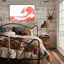 Bold Minimalist Wave Art Poster in Coral Red