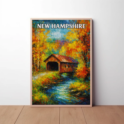 New Hampshire Autumn Covered Bridge Stream Poster Poster