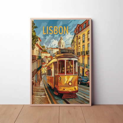 Lisbon Yellow Tram Cityscape Portugal Travel Poster