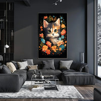 Charming Cat Amidst Vibrant Floral Wonderland Poster