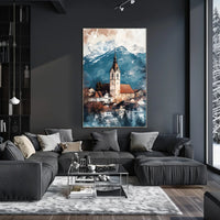 Liechtenstein Balzers Church and Mountains View Poster
