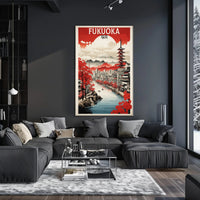 Fukuoka Cityscape Art Print Japanese Travel Poster
