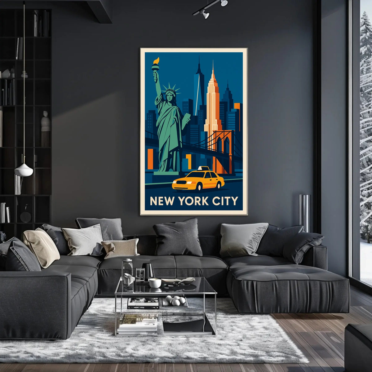 New York City Iconic Landmarks Poster Retro Wall Art