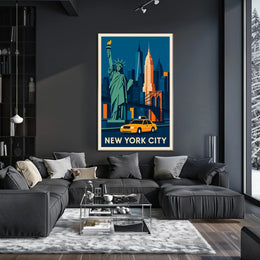 New York City Iconic Landmarks Poster Retro Wall Art