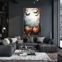 Halloween Pumpkins and Bats Vintage Artistic Poster