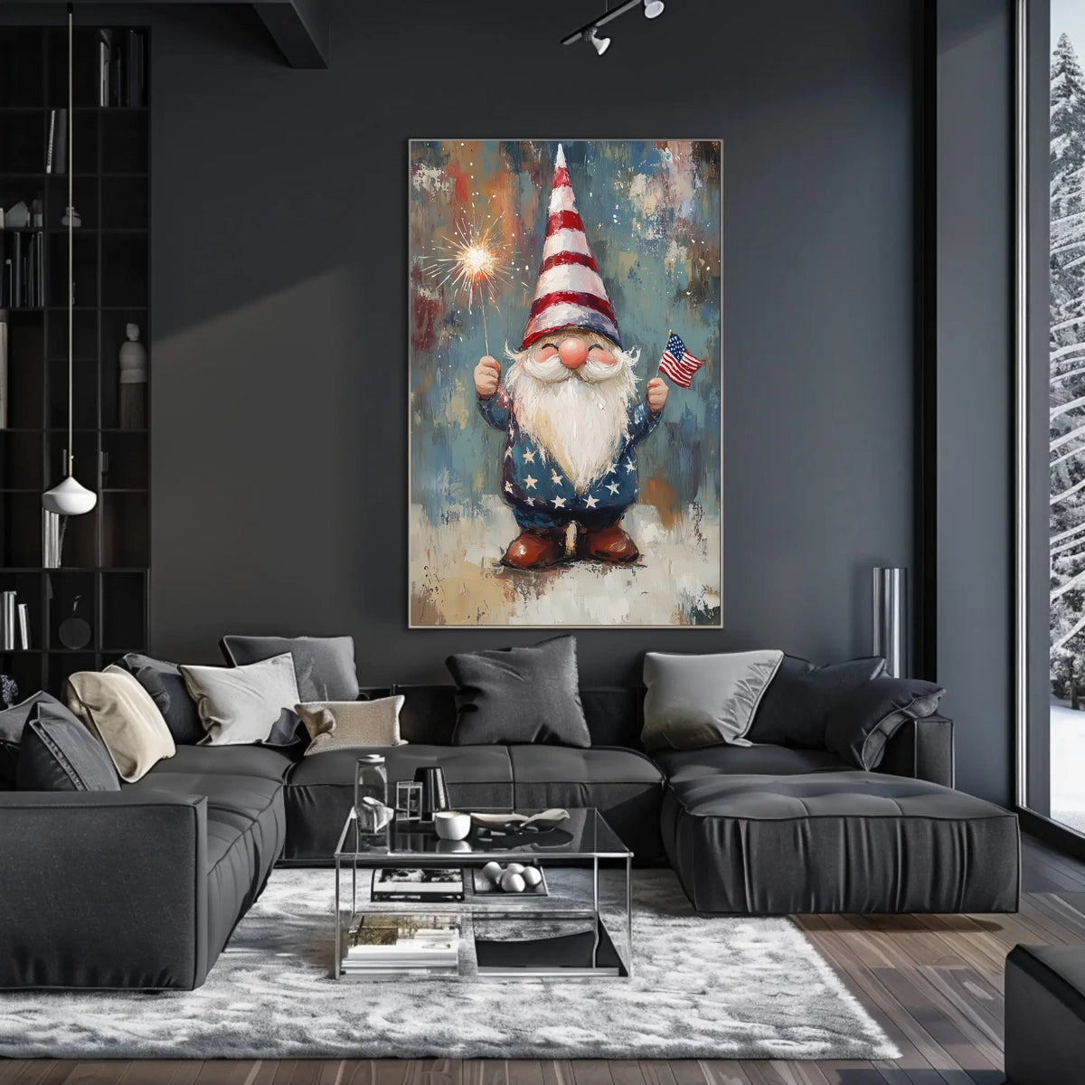 patriotic gnome holding a sparkler Poster