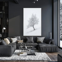 Winter Serenity: Minimalist Snowy Tree Artistic Poster