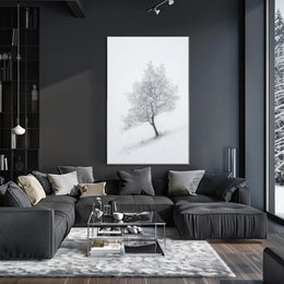 Winter Serenity: Minimalist Snowy Tree Artistic Poster