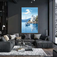 Mediterranean Coastal Serenity Greece Illustration - Travel Poster