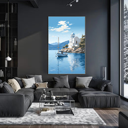Mediterranean Coastal Serenity Greece Illustration - Travel Poster