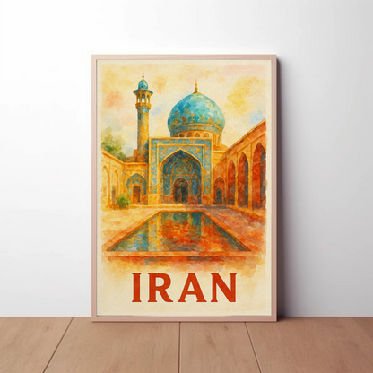 Iran Mosque Watercolor Travel Poster